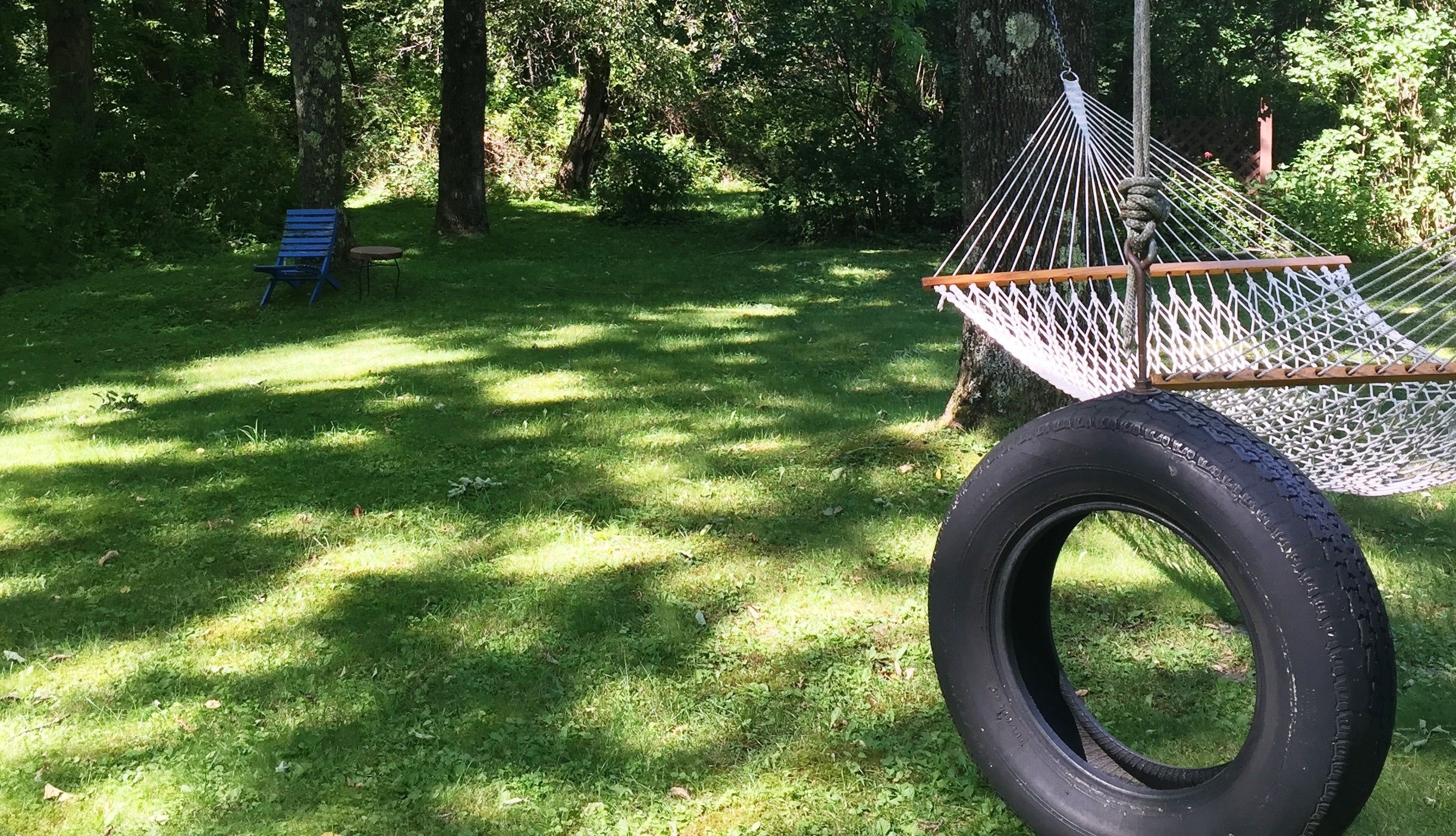 Relax on the hammock. Play on the tire swing!